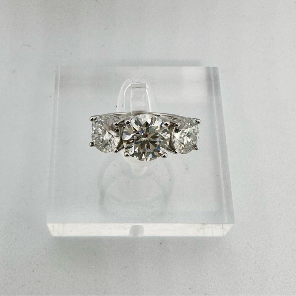 Three Stone Moissanite Ring Past Present Future Trilogy Wedding Anniversary Band